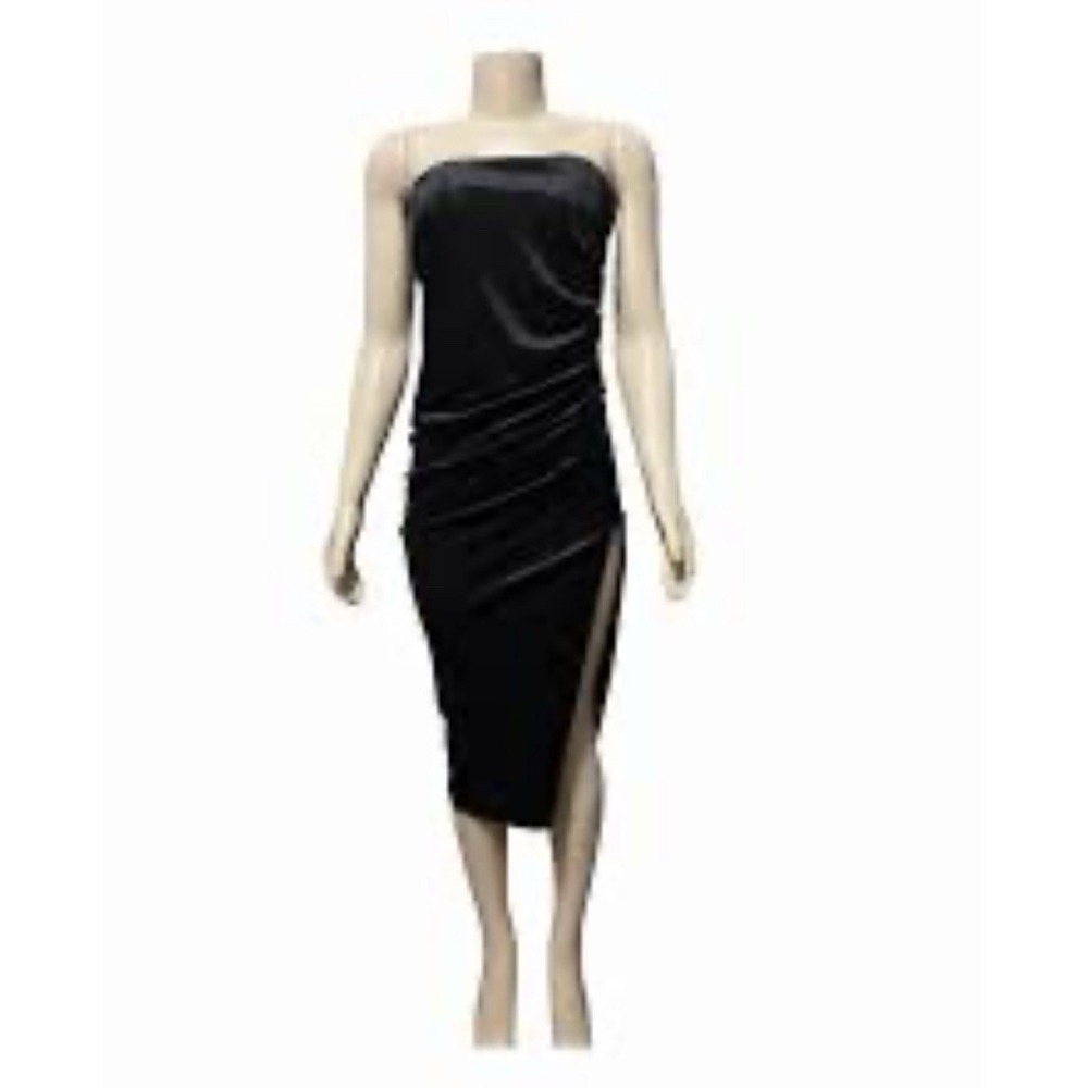 NWT Antonio Melani Black Strapless Velvet Ruched Side Slit Cocktail Party Sz 12